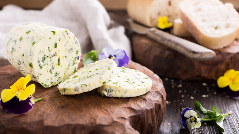 compound butter with edible flowers