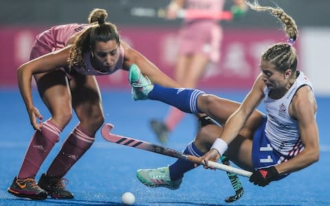 Suzy Petty of Great Britain battles for the ball with Sofia Toccalino of Argentina during the FIH Champions Trophy match between Great Britain and Argentina - Women's hockey talking points: 'Female coaches can break into men’s game,' says Zak Jones - Credit: &nbsp;Lintao Zhang/Getty Images AsiaPac