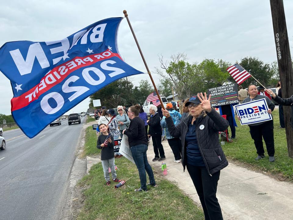 Elia Zamora- Hernandez, 71, drove 30 miles from Harlingen to show her support. Donning a Biden cap and waving a Biden flag, she said Republicans are not cooperating enough with Biden to allow him to do his job.