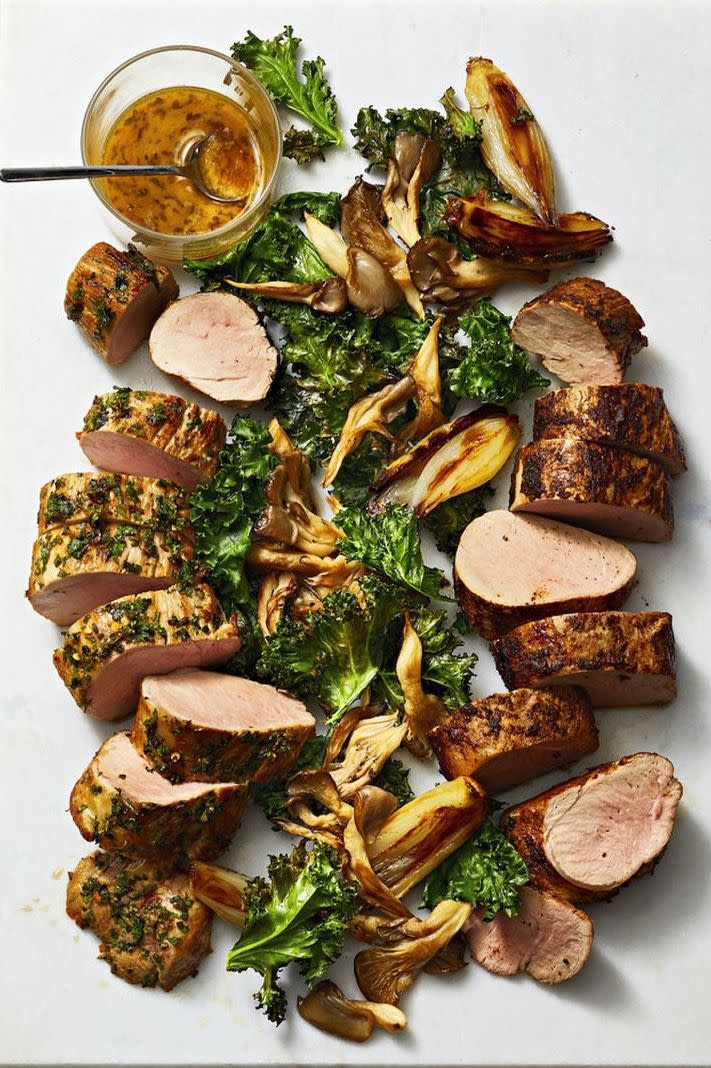 pork tenderloin with kale and mushrooms