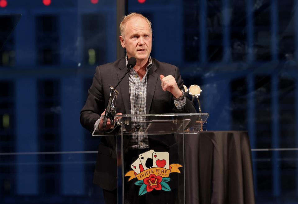 CMA Songwriter Advocate Award recipient Troy Tomlinson speaks onstage during the 14th CMA Triple Play Awards at Country Music Hall of Fame and Museum on April 15, 2024 in Nashville, Tennessee. (Photo by Terry Wyatt/Getty Images)