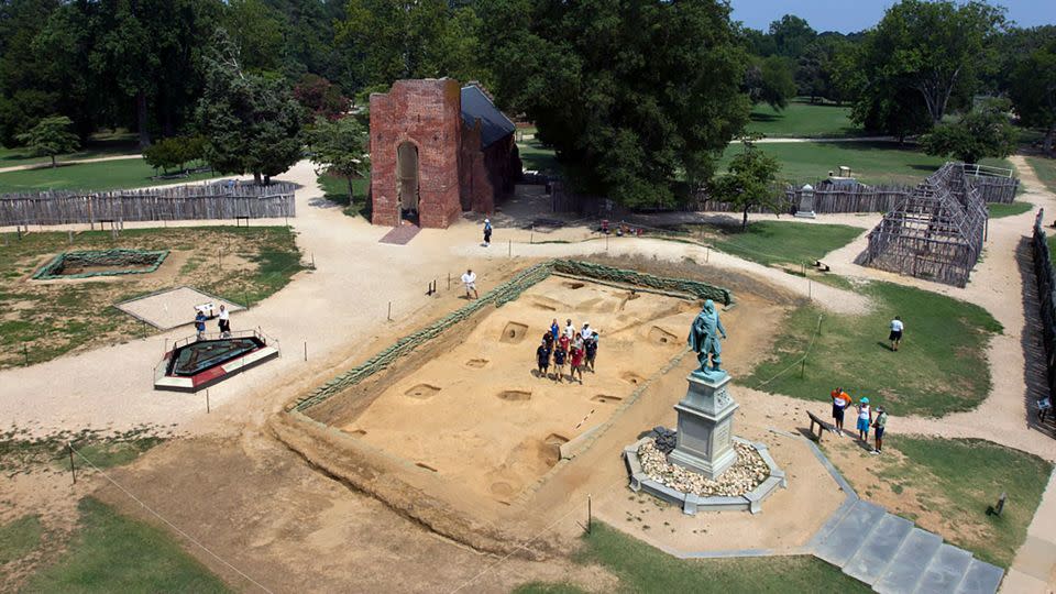 DNA analysis of human remains found at the site of a church built in 1608 in the Jamestown colonial settlement in Virginia suggests the men were relatives of the colony's first governor, Thomas West. - Jamestown Rediscovery Foundation (Preservation Virginia)