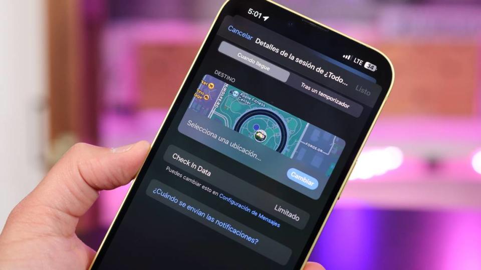 Así se ve la funión de check-in en el iPhone 14.