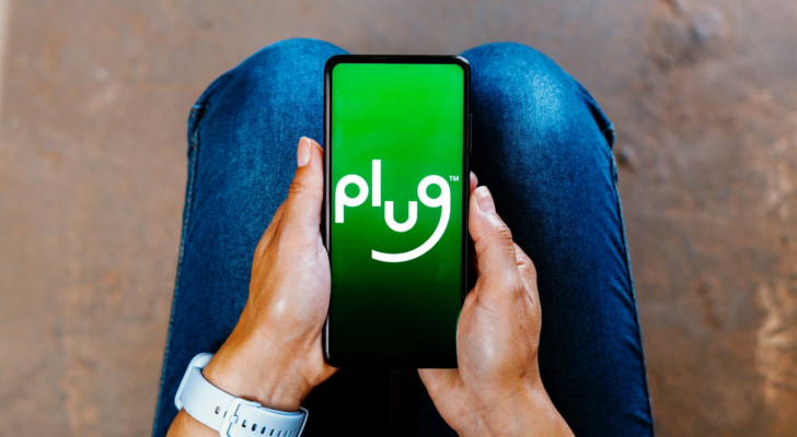 In this photo illustration, the Plug Power logo is displayed on a smartphone screen