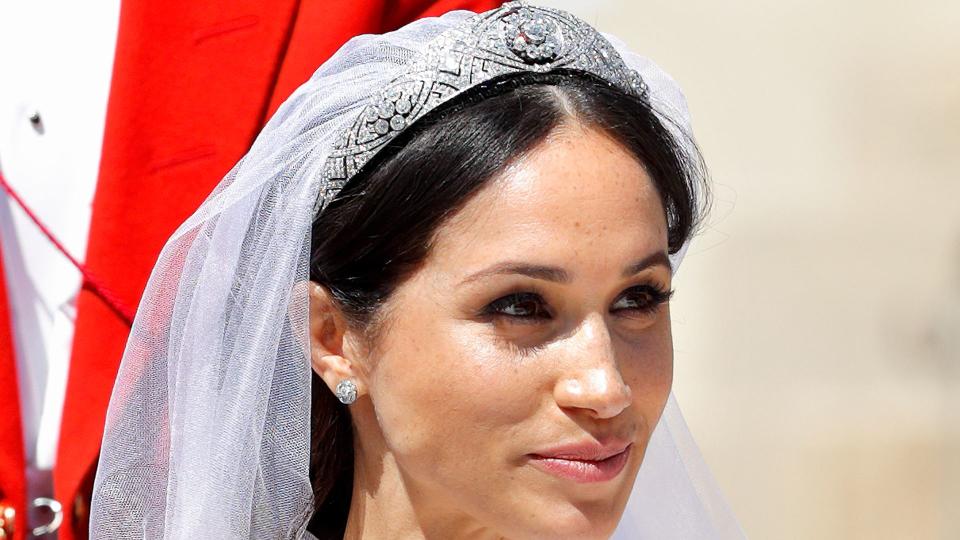 Meghan in wedding veil and tiara 