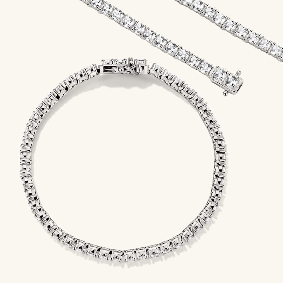 Mejuri Lab Grown Sapphire Tennis Bracelet on white background