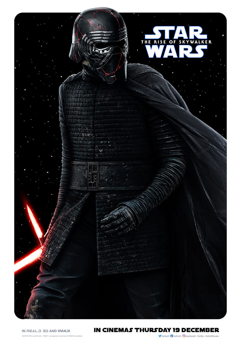 Adam Driver's dark lord has reforged his iconic helmet, and is now serving as the Supreme Leader of the First Order. (Disney)