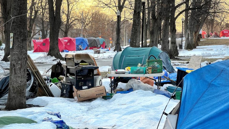 A number of tents were still up at the encampment at Victoria Park on Monday, Feb. 26.