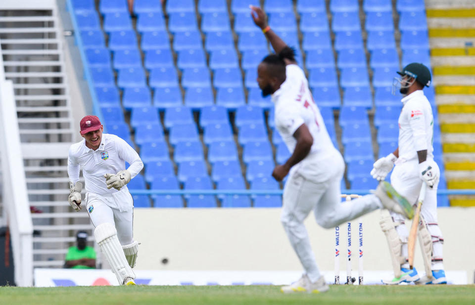 Joshua Da Silva, pictured here after taking the catch to dismiss Liton Das in the first Test.