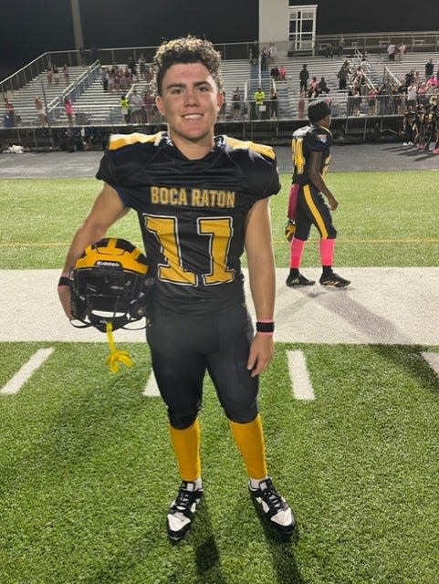 Boca Raton linebacker Brody Costolo made a big fourth-down stop late in the third quarter to turn back a Spanish River threat.