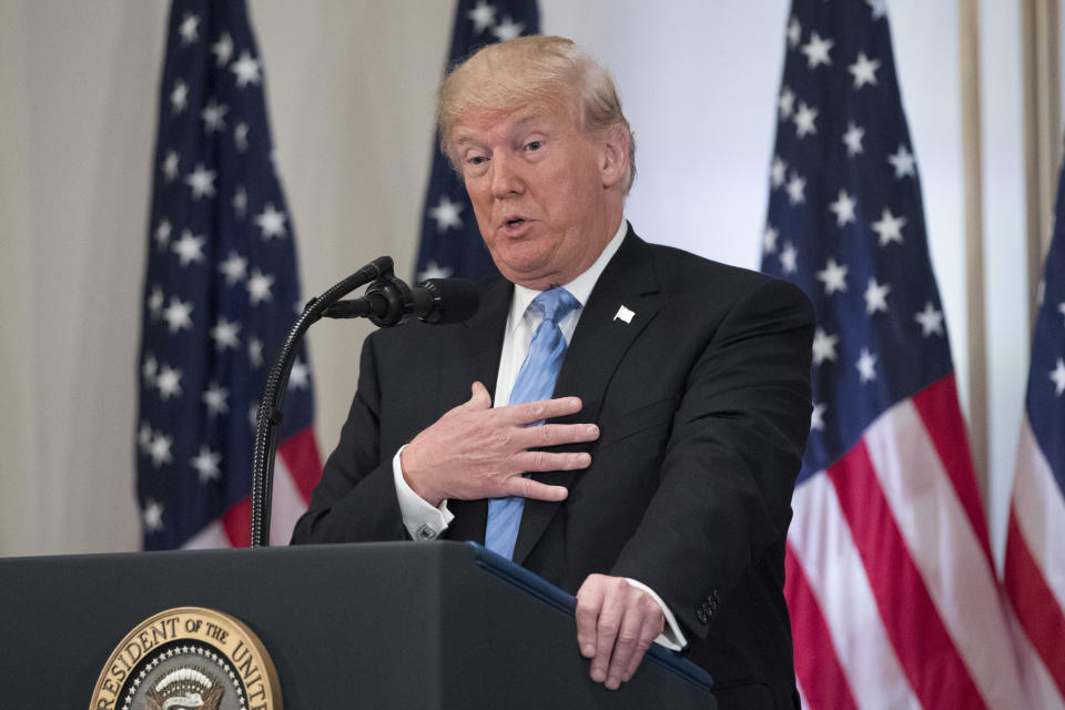 President Donald Trump speaks during a news conference, Wednesday, Sept. 26, 2018, in New York. (AP Photo/Mary Altaffer)