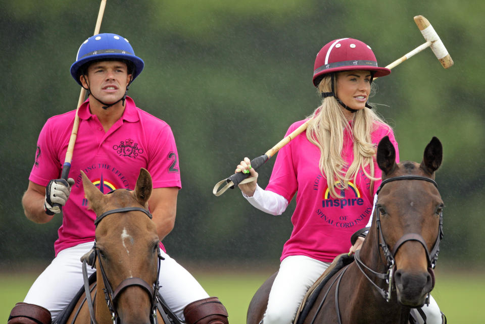 Katie Price and Leandro Penna take part in a charity polo match. (Photo by Indigo/Getty Images)