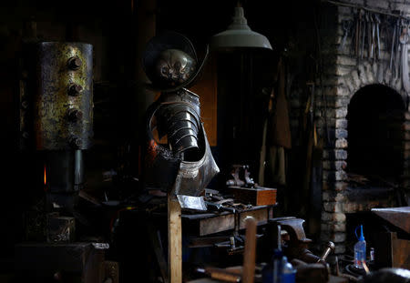 Suit of armour for the Vatican's Swiss Guards is pictured at a workshop in Molln, Austria, March 29, 2017. Picture taken March 29, 2017. REUTERS/Leonhard Foeger