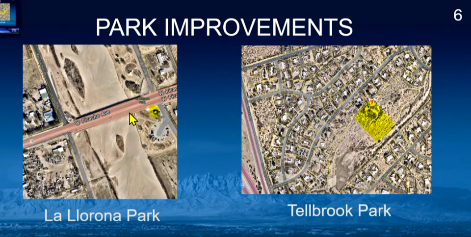 A screengrab of the locations of two parks the City hopes to rennovate with 2022 Go Bond money.