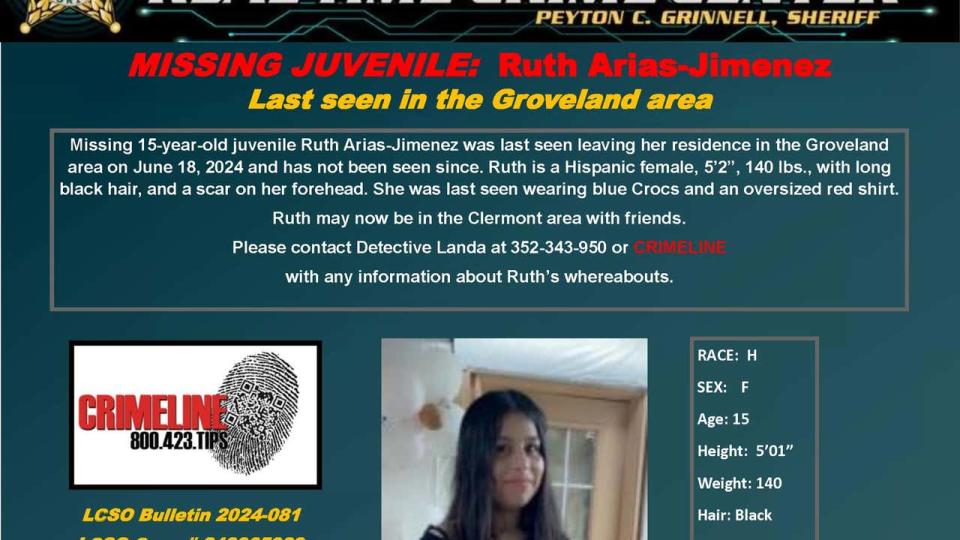 <div>Ruth Arias-Jimenez was last seen Tuesday wearing an oversize red shirt and blue crocs. (Credit:Lake County Sheriff's Office)</div>