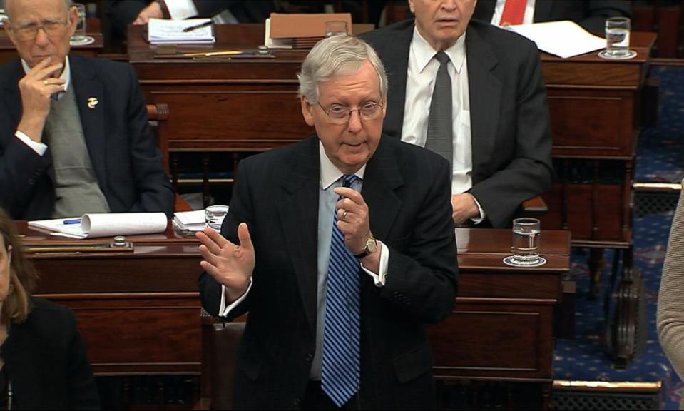 Mitch McConnell speaks during the trial.