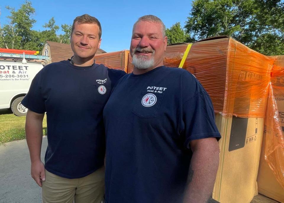 Owner Leo Poteet, right, with son Paxton Poteet at Poteet Heat and Air in Karns Tuesday, June 21, 2022.