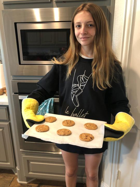 Elise Murray, 14, of Arlington, Texas is baking more because of the COVID-19 pandemic. Her favorite item to bake is chocolate chip pecan cookies.