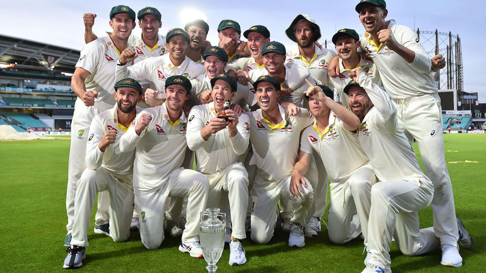 Tim Paine, pictured here with teammates celebrating retaining the Ashes.