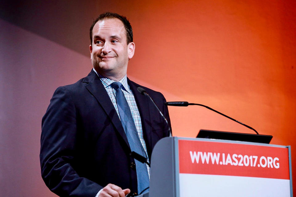 Dr. Raphael J. Landovitz speaking at the International AIDS Society conference in Paris in 2017 (Benjamin Ryan)