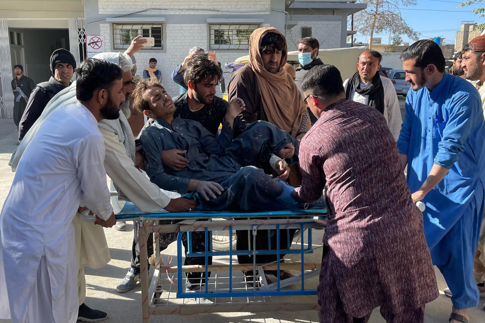 A man injured by the Afghan forces shelling is brought to hospital for treatment in Chaman, southwestern Pakistan along the Afghan border, Thursday, Dec. 15, 2022. Pakistani authorities on Thursday accused Afghan Taliban forces of indiscriminately firing mortars toward the civilian population near the southwestern Chaman border crossing, killing and wounding some people, a sign of increasing tension between the two neighbors. (AP Photo)