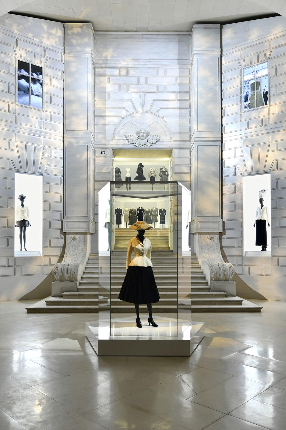 The Bar suit at the entrance of the Dior exhibition at Les Arts Décoratifs. 