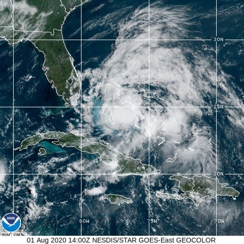 Hurricane Isais approaches the east coast of Florida  Aug. 1, 2020.