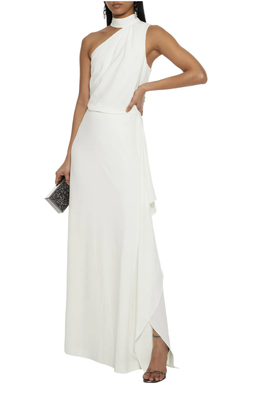 Halston Lo One-Shoulder Draped Crepe Gown (Photo via The Outnet)