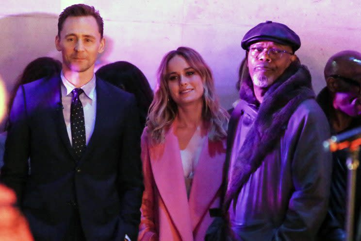 Tom Hiddleston, Brie Larson and Samuel L. Jackson seen at the BBC Studios for The One Show on March 1, 2017 in London, England. (Photo: Getty Images)