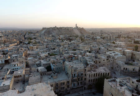 A general view taken with a drone shows the Old City of Aleppo and Aleppo's historic citadel, Syria October 12, 2016. REUTERS/Abdalrhman Ismail