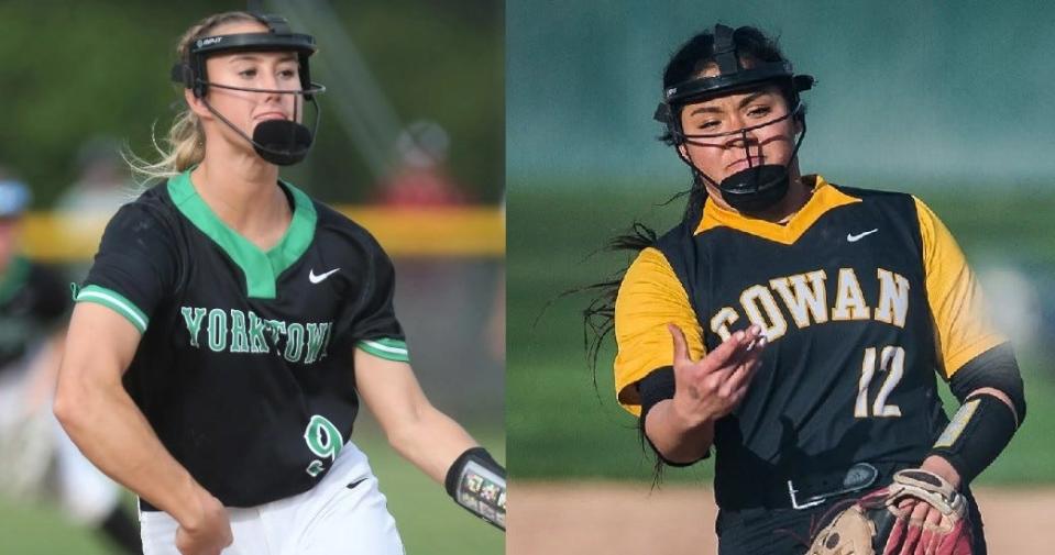 Yorktown's Alanah Jones (left) and Cowan's Tatum Rickert (right) were selected to the Softball Coaches Association of Indiana Class 3A/4A and Class 1A/2A All-State teams.