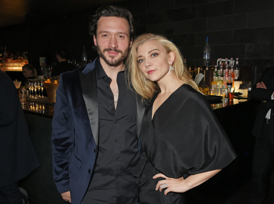 LONDON, ENGLAND - OCTOBER 17:  Cast members David Oakes (L) and Natalie Dormer attend the press night after party for 