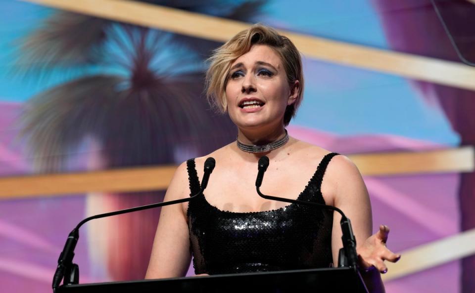 Greta Gerwig delivers speech at the 2024 Palm Springs International Film Festival (Invision)