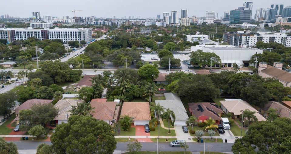 Aerial view of a neighborhood near the intersection of Northwest Fifth Street and 10th Avenue in the Sistrunk neighborhood on Wednesday, July 10, 2024, in Fort Lauderdale, Florida.