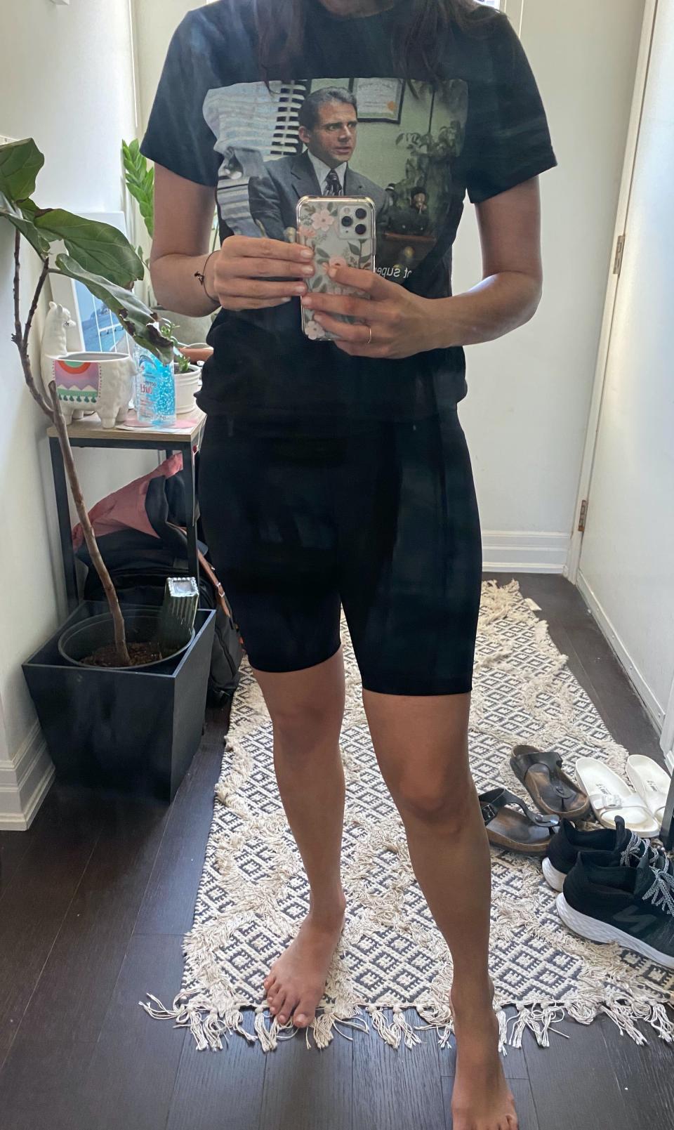 Wearing the Perform Bike Short in Black (and yes that is Michael Scott on my shirt).