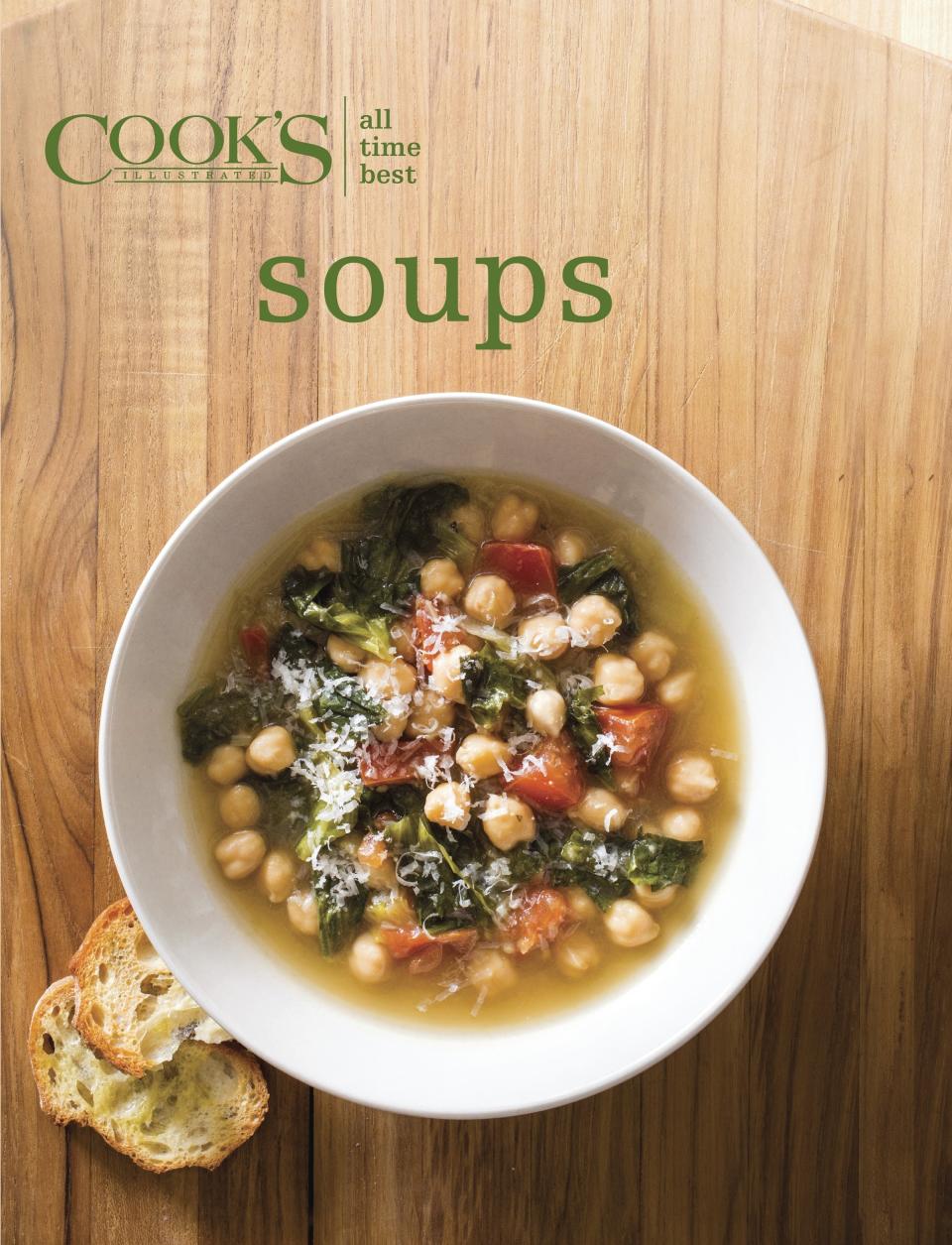 This image provided by America's Test Kitchen in September 2018 shows the cover for the cookbook “All-Time Best Soups.” It includes a recipe for curried red lentil soup. (America's Test Kitchen via AP)