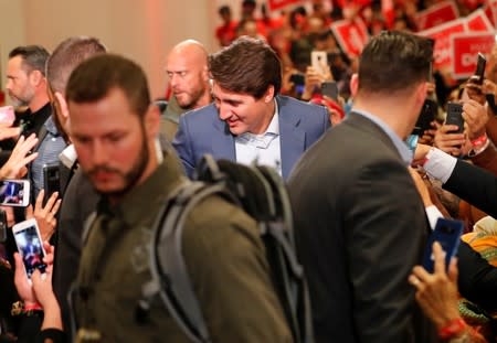 Liberal leader and Canadian Prime Minister Justin Trudeau attends a rally during an election campaign visit to Mississauga