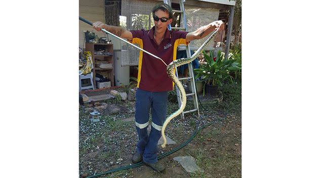 The snake catcher holding the large python. Source: Facebook.