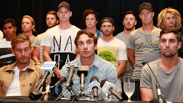 The players include current skipper Jobe Watson. Image: Getty