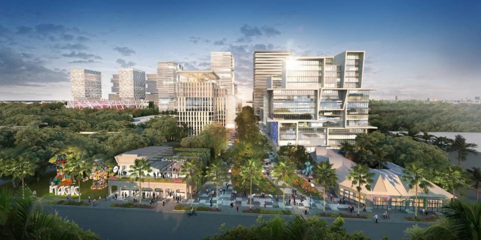 Este es un render que muestra una vista aérea del proyectado Magic City Innovation District, una urbanización de 18 acres que transformaría una franja de Pequeño Haití.
