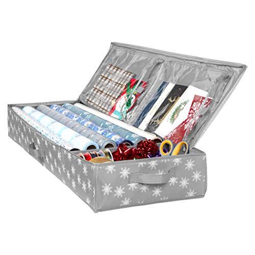 Hearth & Harbor Wrapping Paper Storage Organizer Container - Christmas Wrapping Paper Rolls Storage, Under-Bed Storage Box for Holiday Storage 