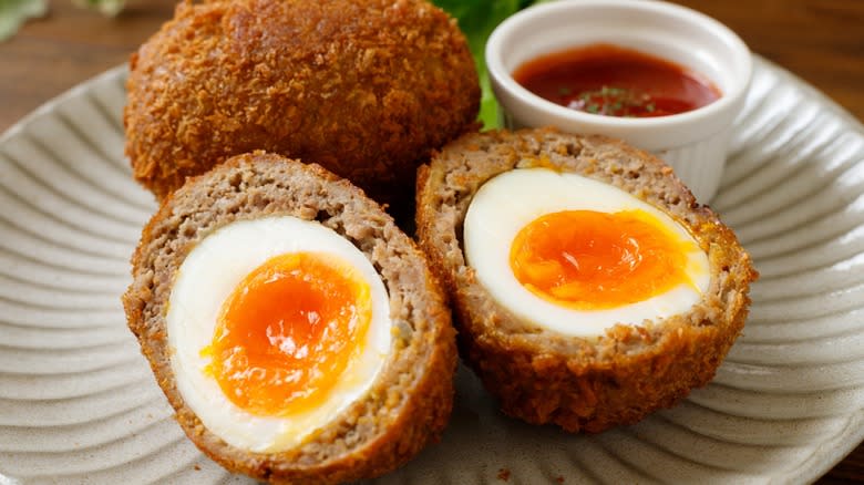 Jammy Scotch egg and ketchup