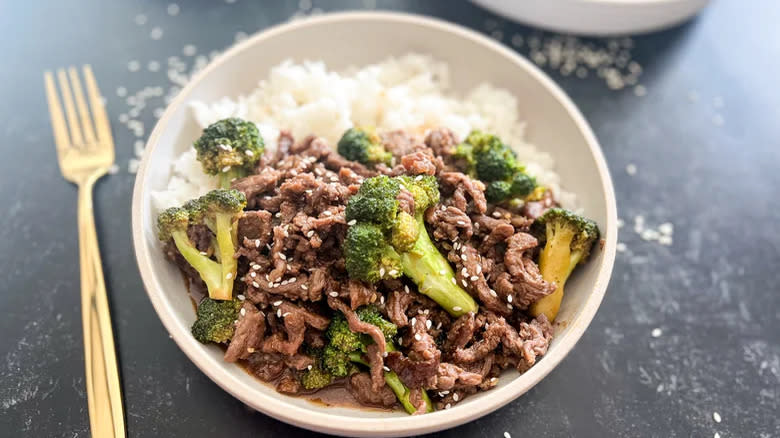 Beef and broccoli with rice