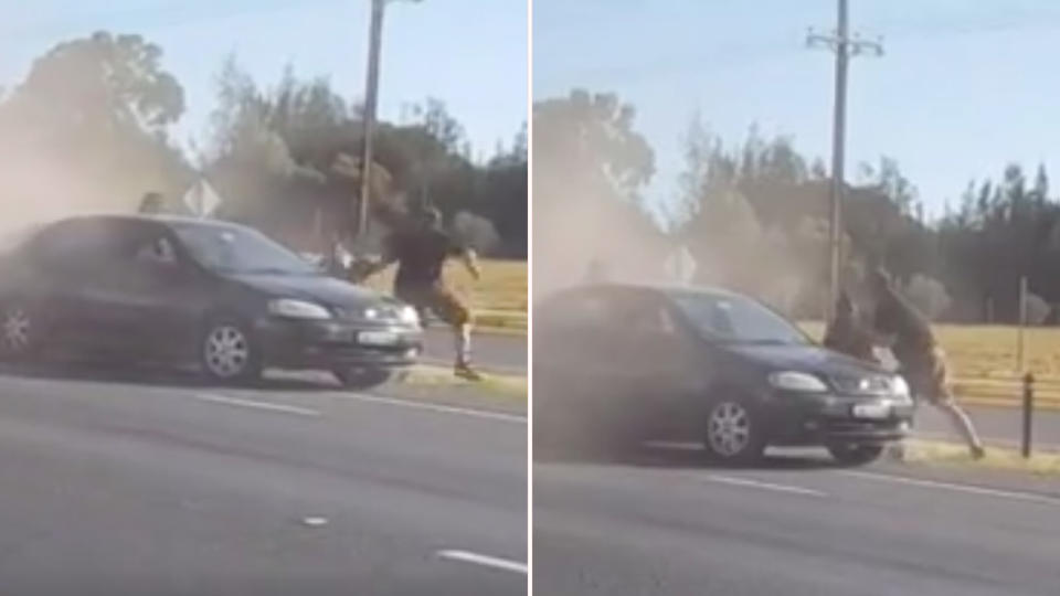 A brawl broke out and fists flew during peak hour on Port Wakefield Road, stopping traffic. Source: 7News