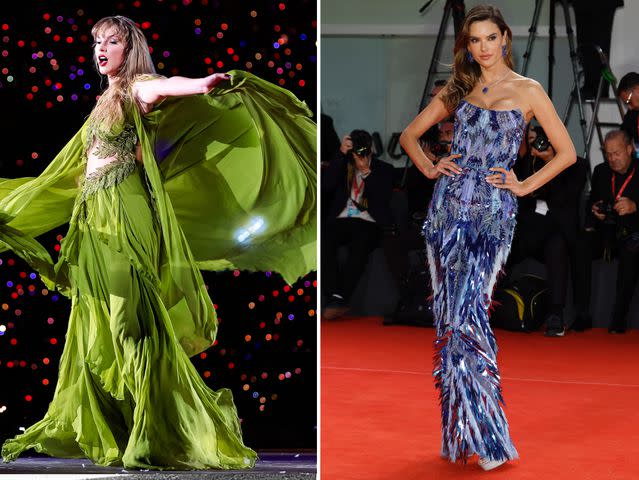 <p>Getty Images</p> Taylor Swift and Alessandra Ambrosio in Alberta Ferretti.