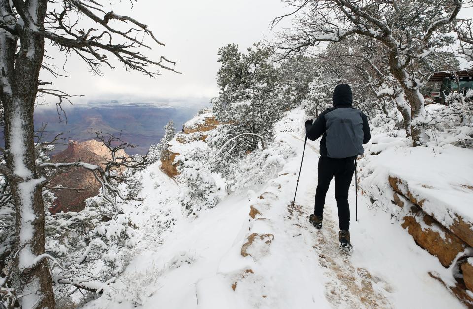 A snow storm hit the South Rim of Grand Canyon National Park on March 19, 2020.