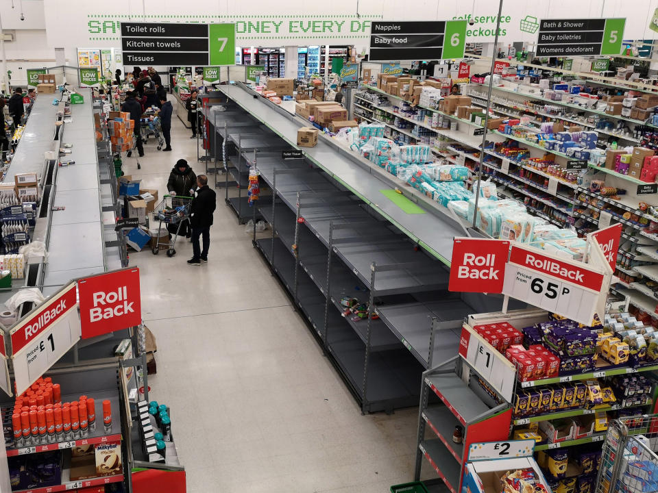 Image: Empty shelves in a supermarket in London (Justin Tallis / AFP - Getty Images)