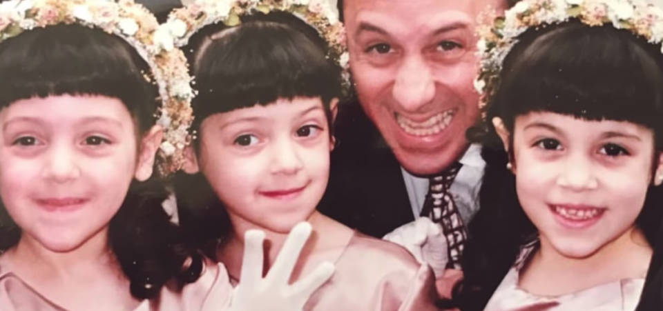 Niki and Gabi as children alongside their father, a dentist, who placed the veneers on Gabi’s teeth. (Photo: YouTube)