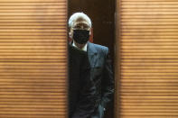 Senate Majority Leader Sen. Mitch McConnell of Ky., takes the elevator as he leaves a Senate Republican policy meeting on Capitol Hill, Thursday, Sept. 17, 2020, in Washington. (AP Photo/Manuel Balce Ceneta)