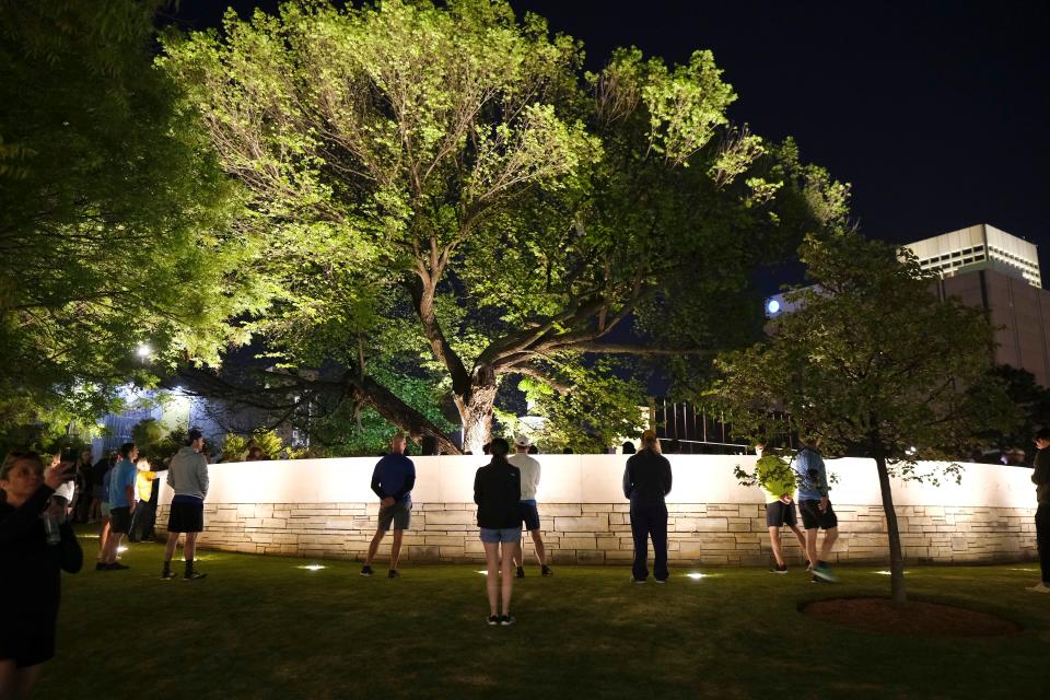 Sunrise Service under the Survivor Tree led by First Church Pastor Chris Dodson takes place April 30, 2023, during the Oklahoma City Memorial Marathon.